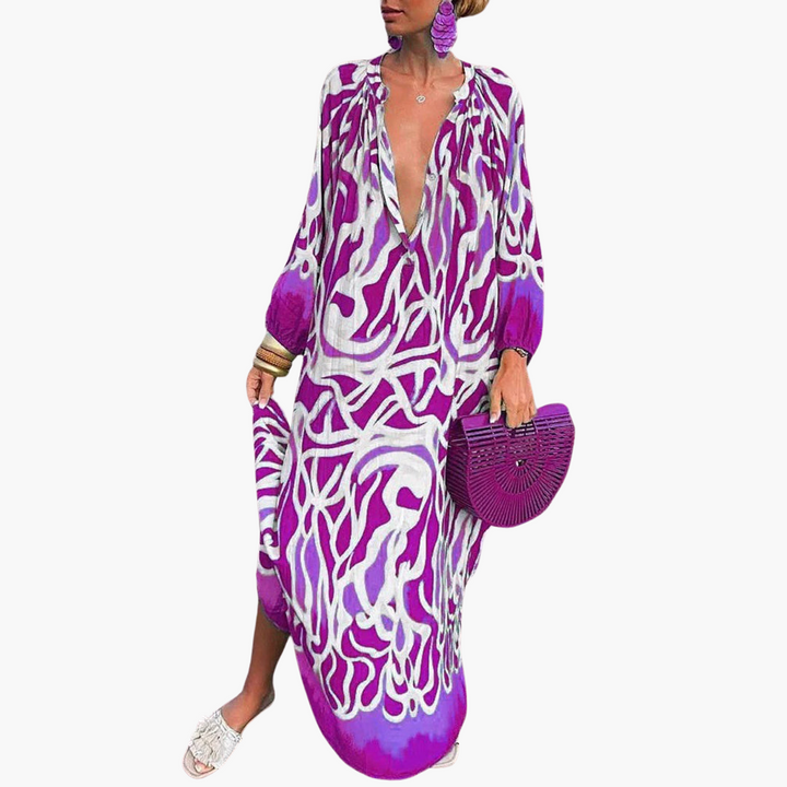 Boho Maxikleid für Frauen – Grünes Blumen Sommerkleid