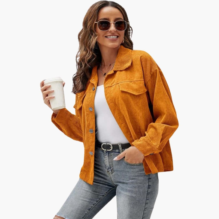 Damen Cordjacke mit Taschen und Knopfleiste