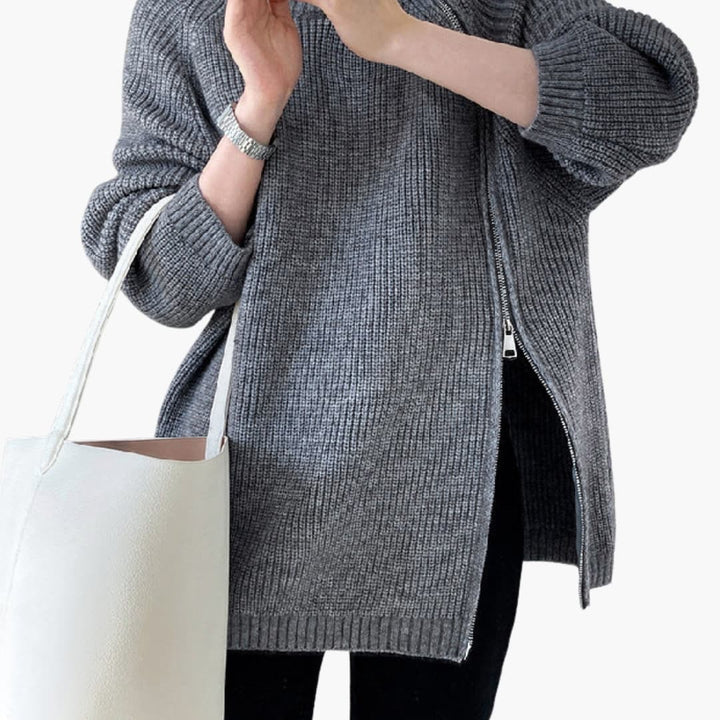 Damen Pullover mit Seitlichem Reißverschluss und Stehkragen