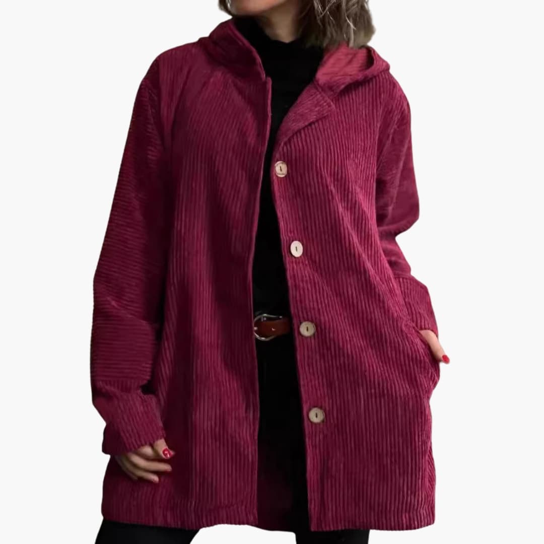 Damen Cordjacke mit Kapuze und aufgesetzten Taschen