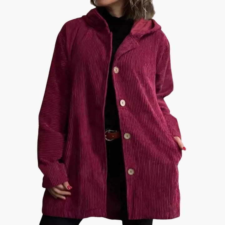 Damen Cordjacke mit Kapuze und aufgesetzten Taschen