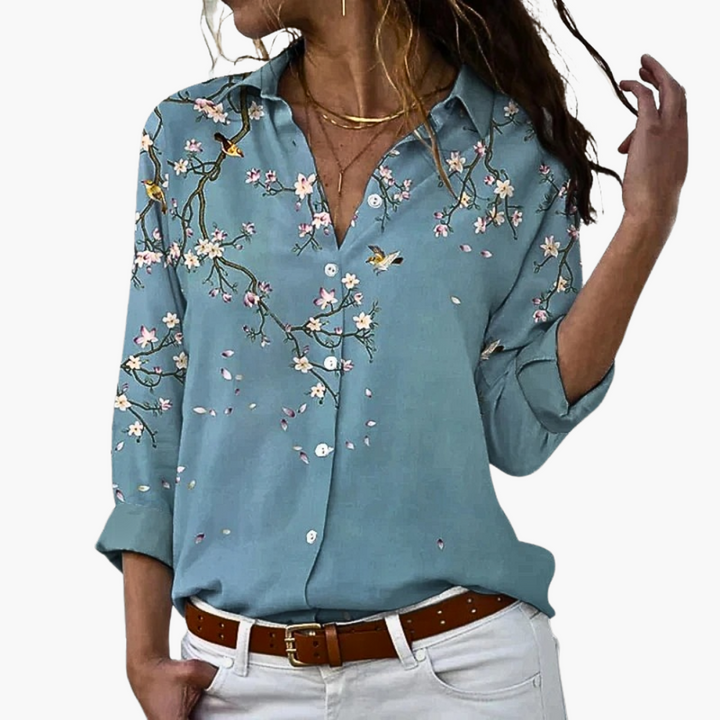 Damenbluse mit Knopfleiste und bedruckter Oberfläche