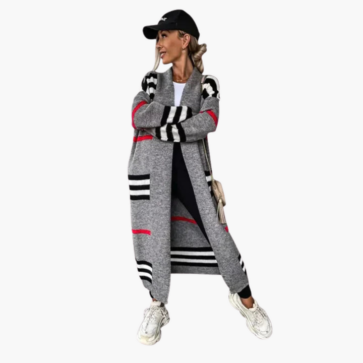 Damen Langer Strickjacke mit Streifen