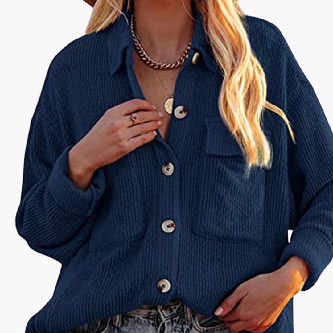 Damen Cordjacke mit Umlegekragen und Knopfverschluss