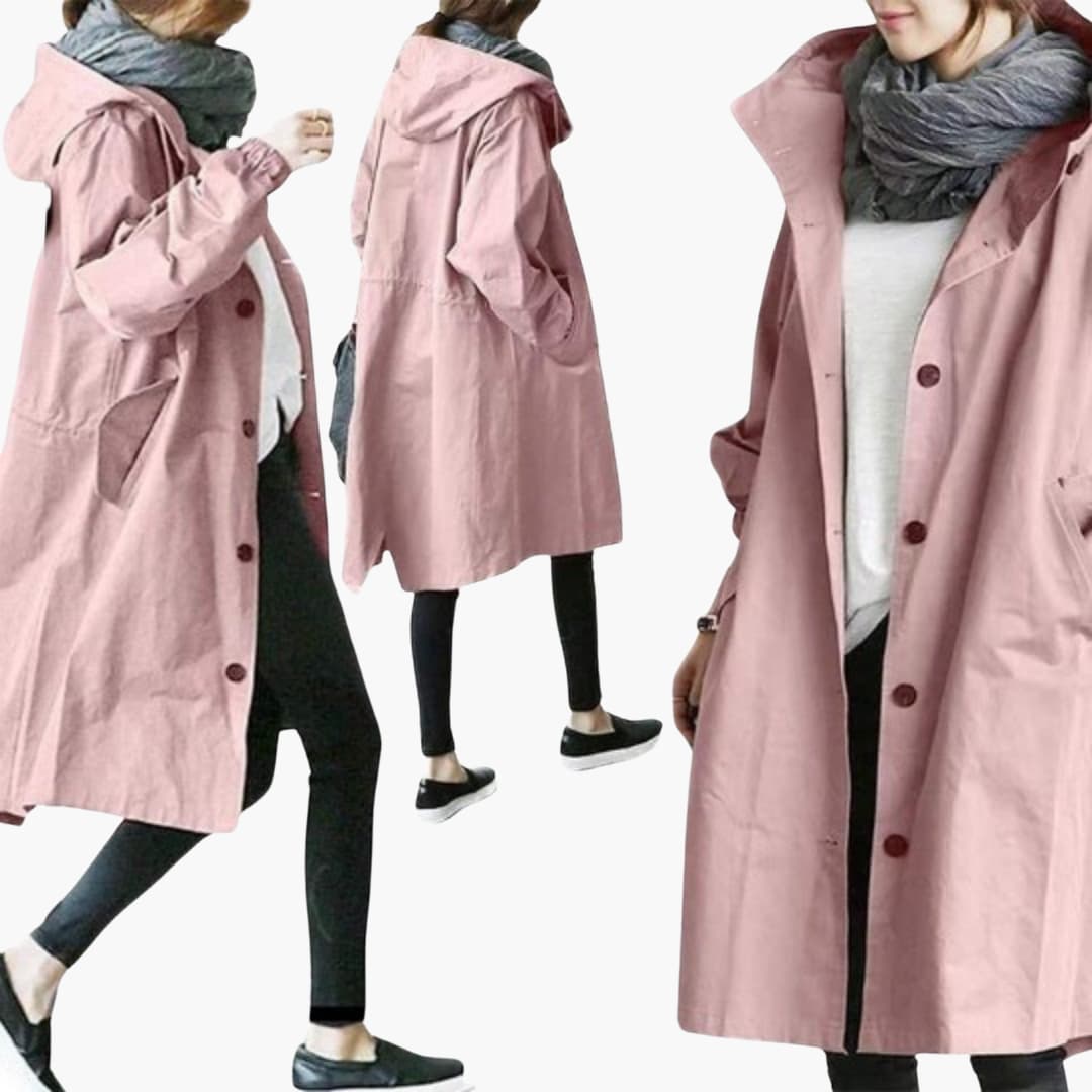 Damen Mantel mit Kapuze und Knopfleiste