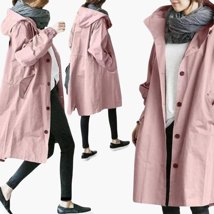 Damen Mantel mit Kapuze und Knopfleiste