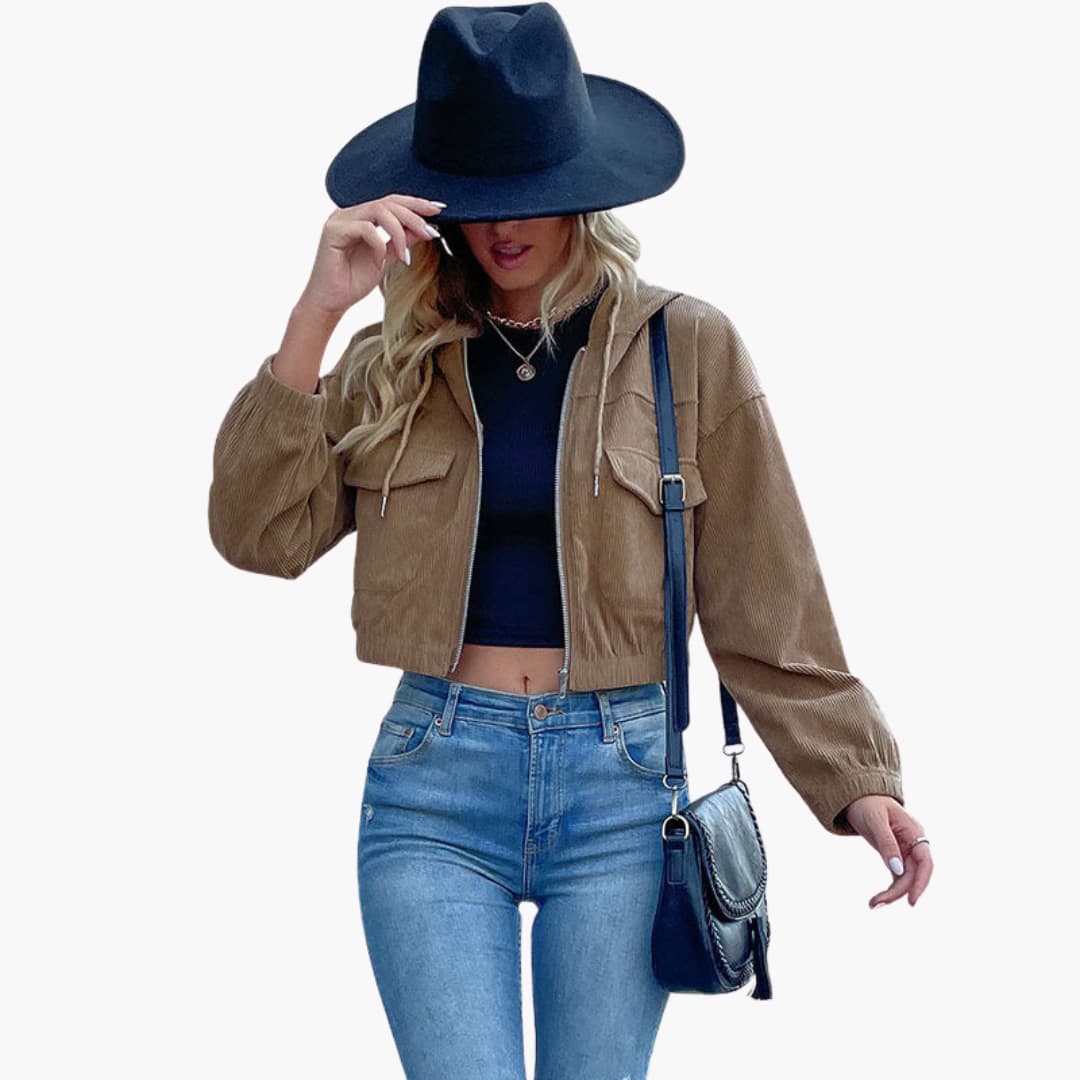 Damen Cordjacke mit Reißverschluss und Taschen