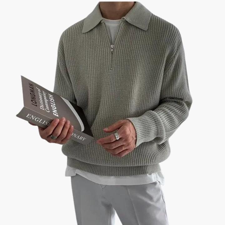 Herren Pullover mit Viertelreißverschluss und Rippenmuster
