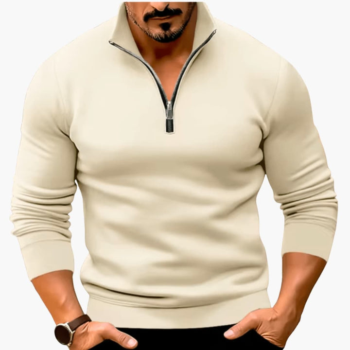 Herren Zip Up Pullover mit langen Ärmeln und geripptem Saum
