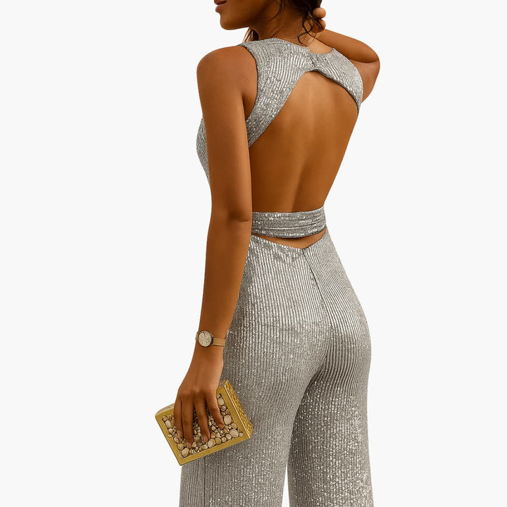 Ärmelloser Damen-Jumpsuit in voller Länge mit Taillengürtel