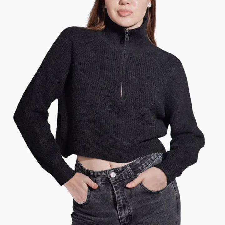 Damen Pullover mit Stehkragen und Front Reißverschluss