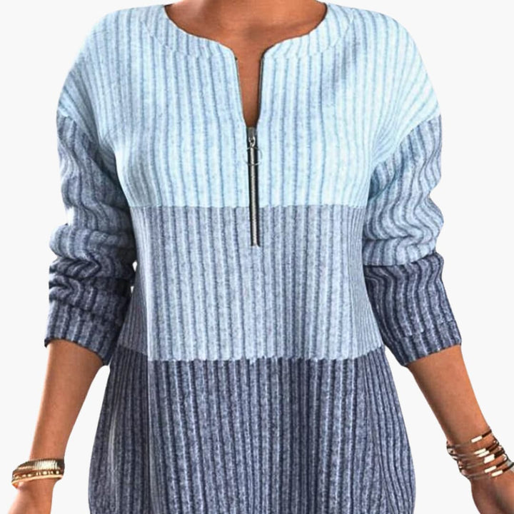 Damen pullover mit Reißverschluss Ausschnitt und Rippoberfläche