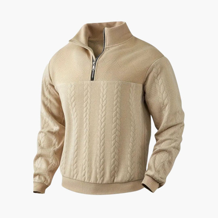 Herren pullover mit Reißverschluss-Ausschnitt und Zopfmuster Oberfläche