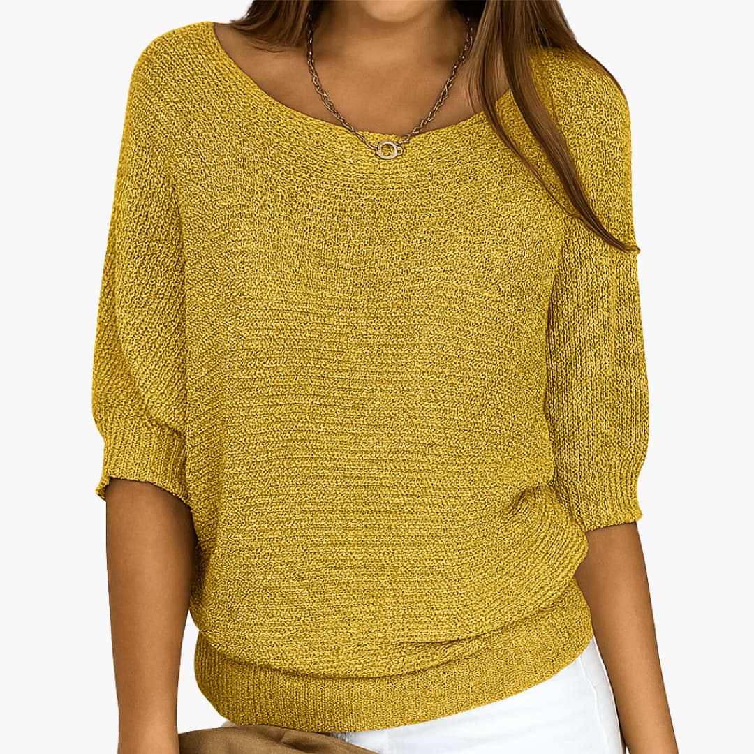 Damen Sommerstricktop mit halben Ärmeln und Rundhalsausschnitt