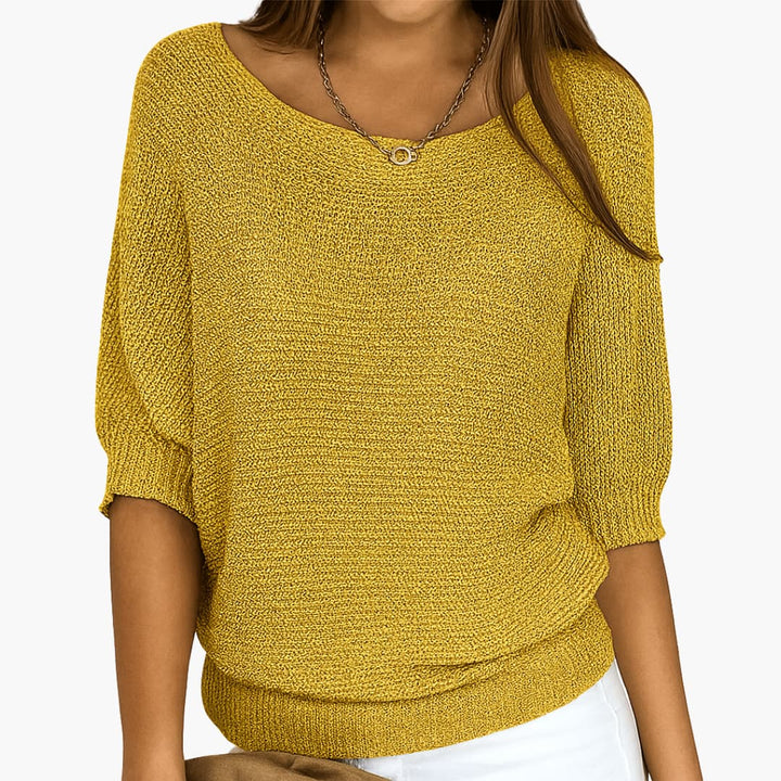 Damen Sommerstricktop mit halben Ärmeln und Rundhalsausschnitt