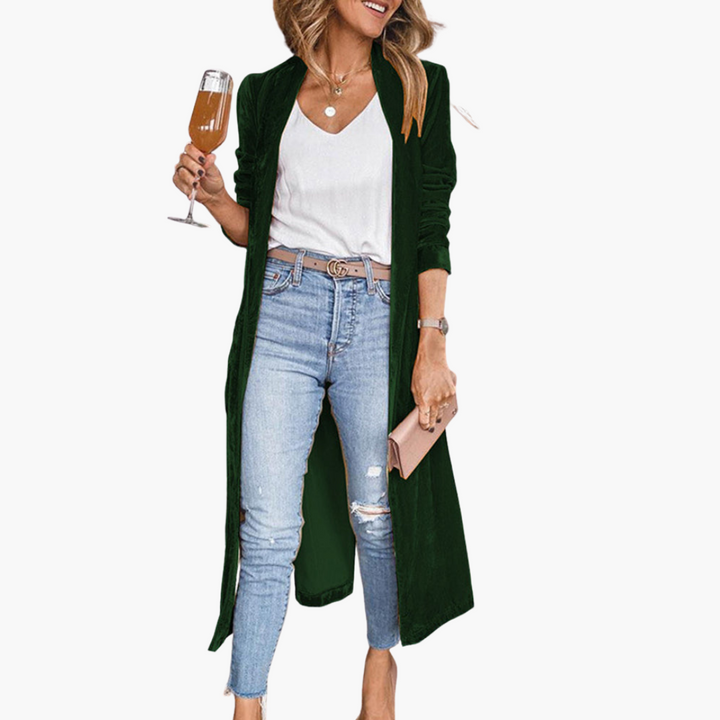 Damen Strickjacke lang mit offenem Vorderteil und langen Ärmeln