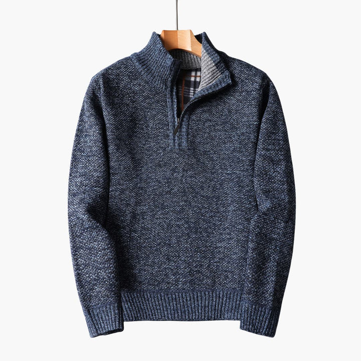 Herren pullover mit Reißverschluss am Halsausschnitt und geripptem Saum
