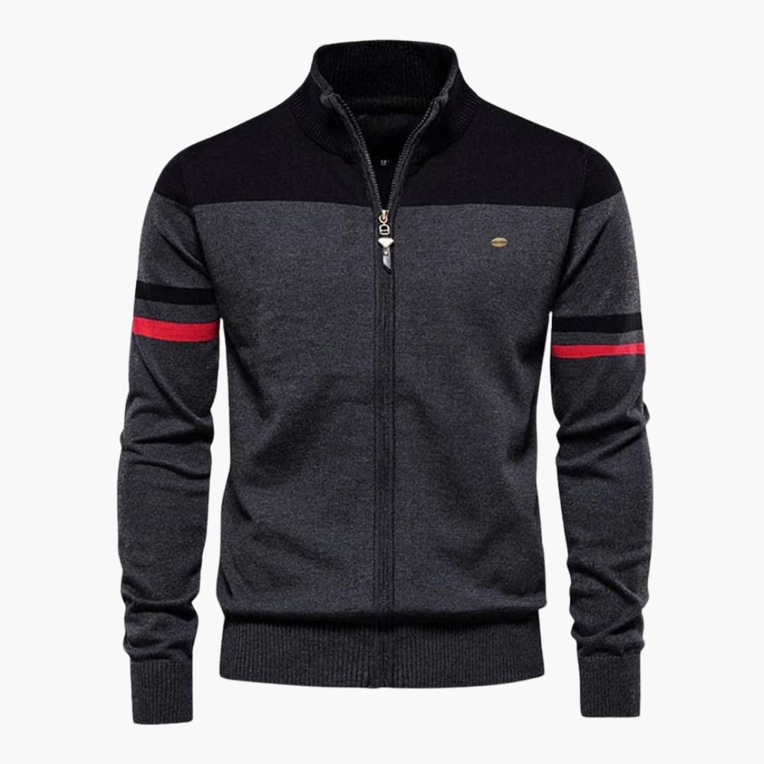 Herren Strickjacke mit Reißverschluss und geripptem Saum