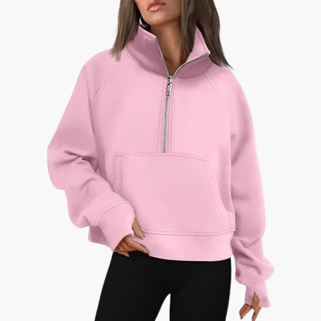 Damen-Sweatshirt mit Reißverschluss-Ausschnitt und Kängurutasche