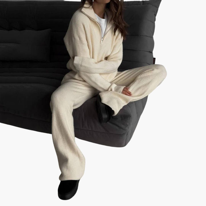 Damen Rippstrick Pullover mit kurzem Reißverschlusskragen