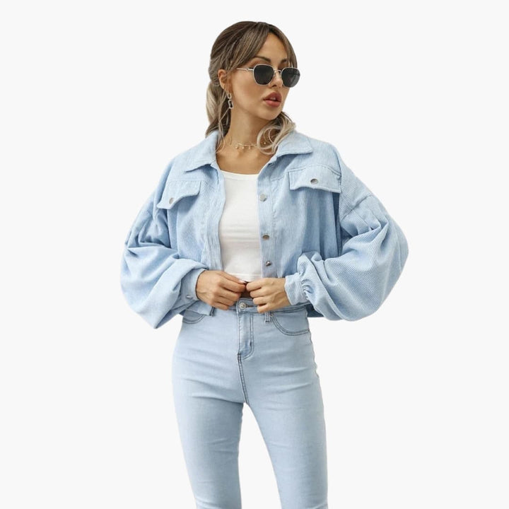 Damen Cordjacke mit Knopfverschluss und langen Ärmeln