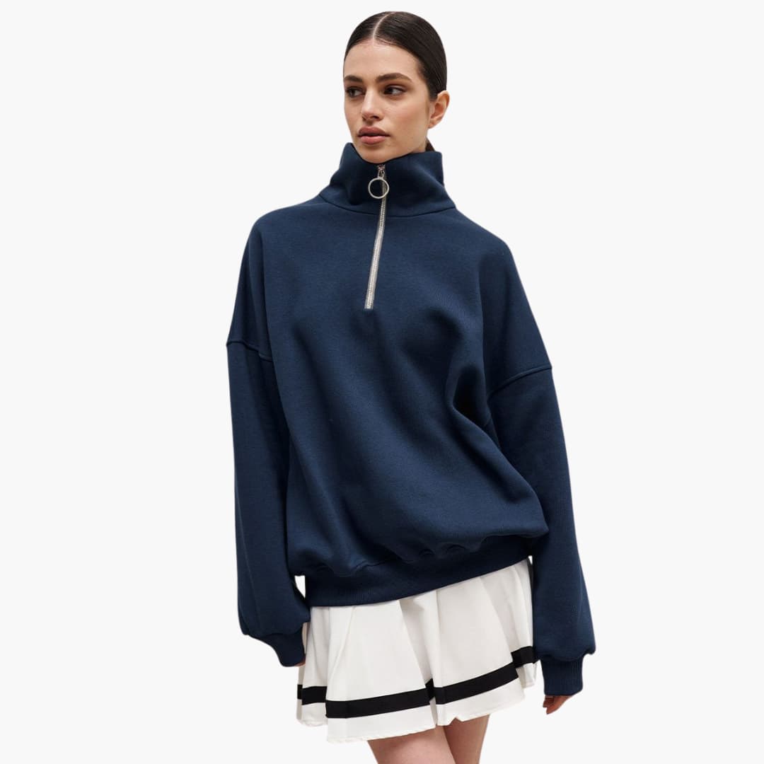 Damen Zip-Front Hoher Kragen Pullover Stilvoll