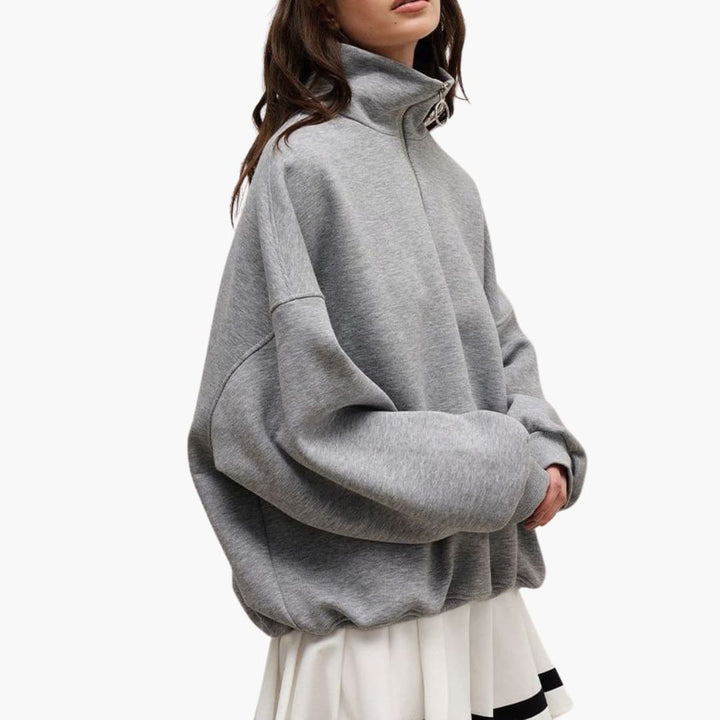 Damen Zip-Front Hoher Kragen Pullover Stilvoll