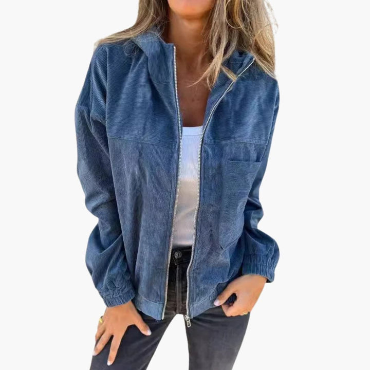 Damen Cord Kapuzenjacke mit Reißverschluss und aufgesetzter Tasche