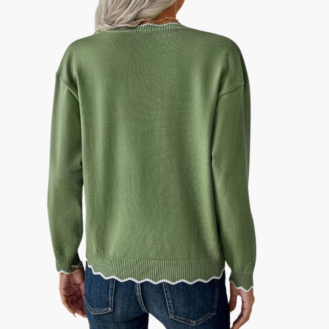 Damenpullover mit dekorativem Reißverschluss und Rüschendetails