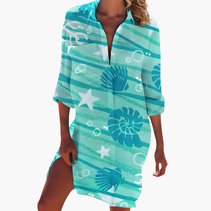 Damen-Hemdkleid mit langen Ärmeln und Knopfleiste