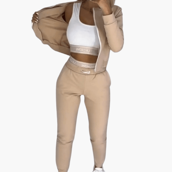 Trendiger 3-teiliger Trainingsanzug mit Reißverschluss für Damen - SchmiedeMode