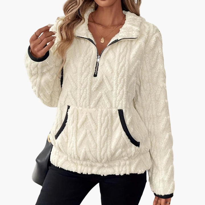 Damen Fleece Pullover mit halbem Reißverschluss und Seitentaschen