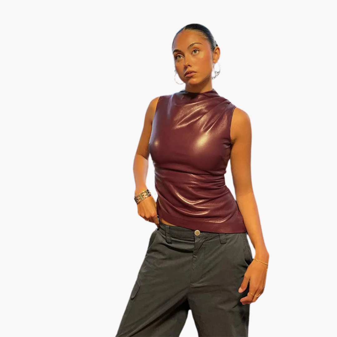 Faux Leder Top für Damen – Ärmelloses, elegantes Design