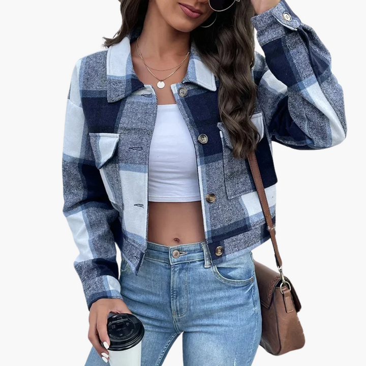 Damen Karierte Jacke mit Knopfverschluss