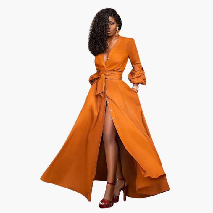 Maxikleid mit Taillengürtel für Damen – elegant & lang