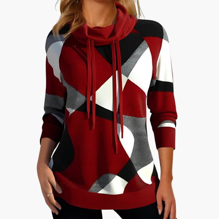 Damen Kapuzen pullover mit geometrischem Print, Kordelzug und langen Ärmeln