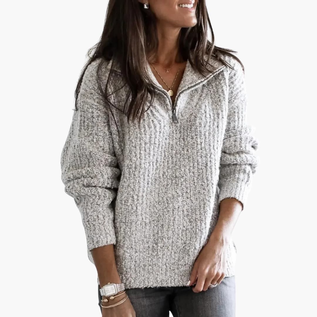 Damen Strickpullover mit halbem Reißverschluss