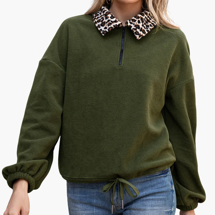 Damen Fleece Pullover mit Stehkragen und Reißverschluss