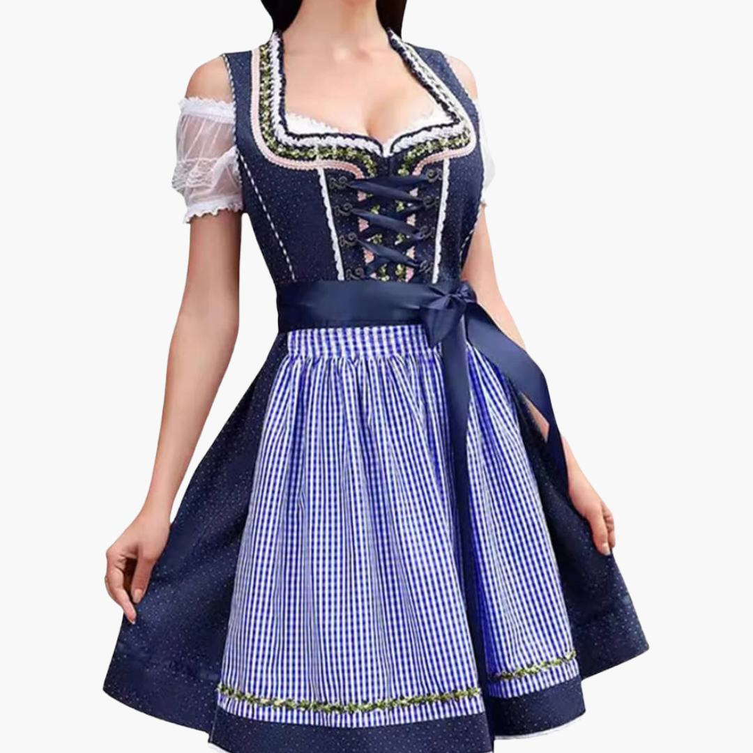 Damen Dirndlkleid mit Schürze und Spitzenbluse