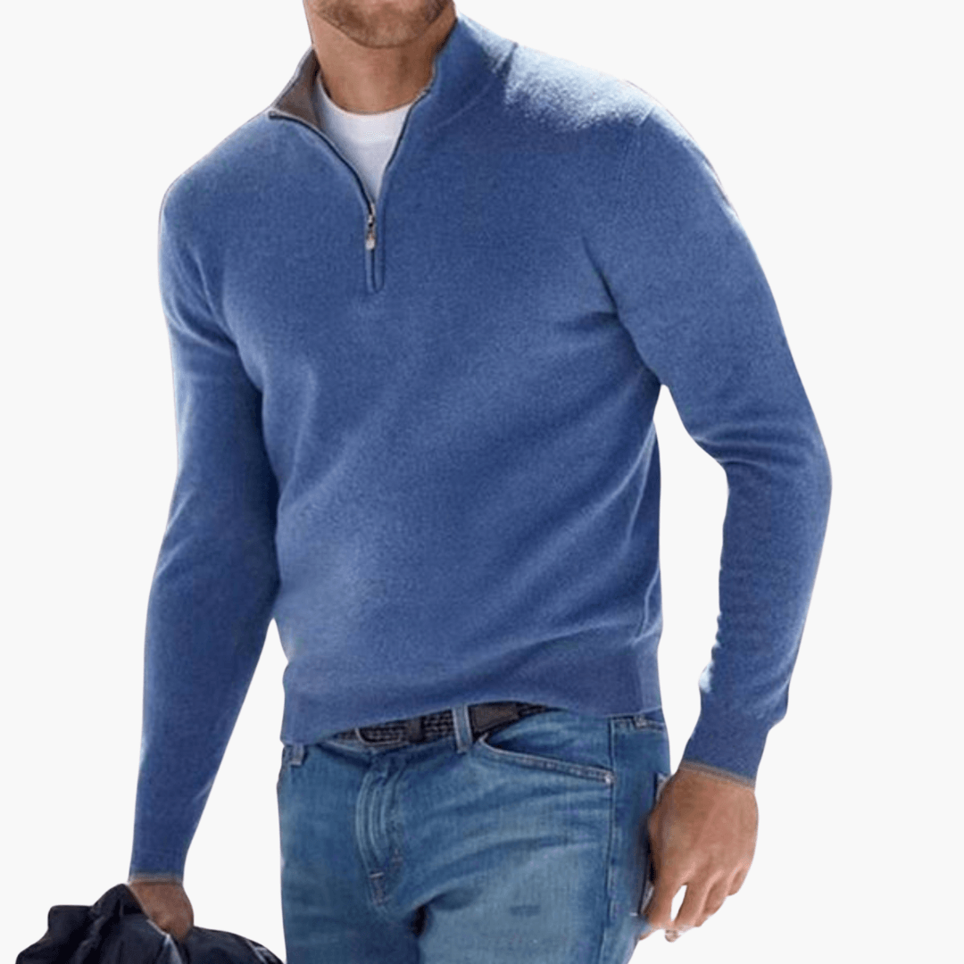 Stilvoller Merino-Pullover mit V-Ausschnitt und Reißverschluss für Männer - SchmiedeMode