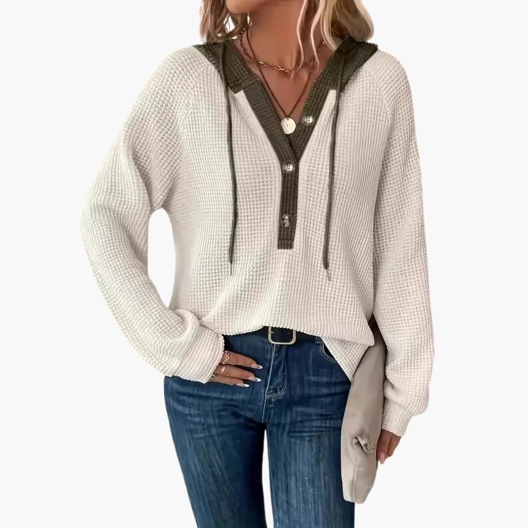 Damen Hoodie mit Kontrastkapuze und Rippbündchen