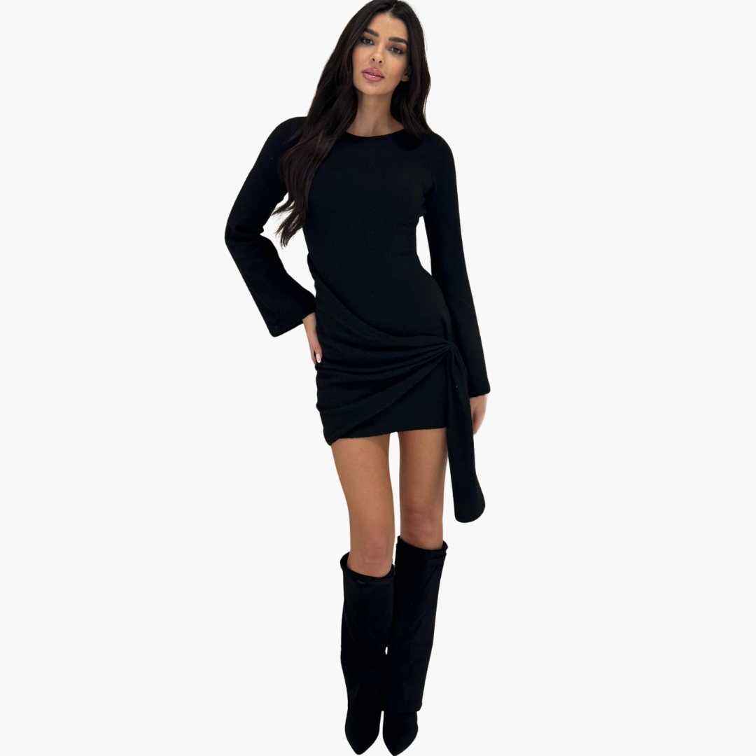 Schwarzes Kleid mit Knotendetail für Damen – Elegant & Modern