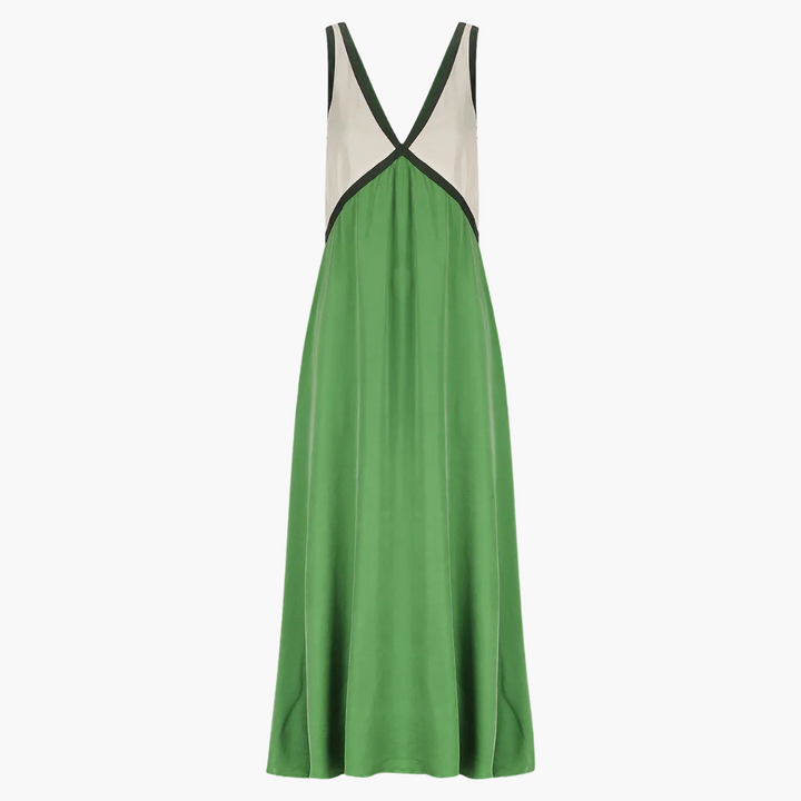 Leichtes V-Ausschnitt Maxi-Kleid für Frauen - Farbblock Design