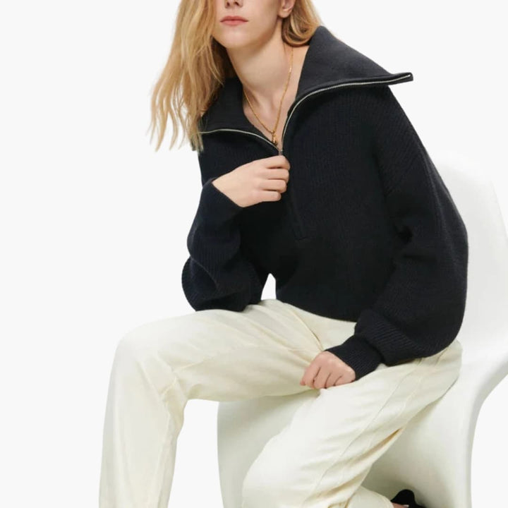 Damen Pullover mit V-Ausschnitt und Reißverschluss-Detail