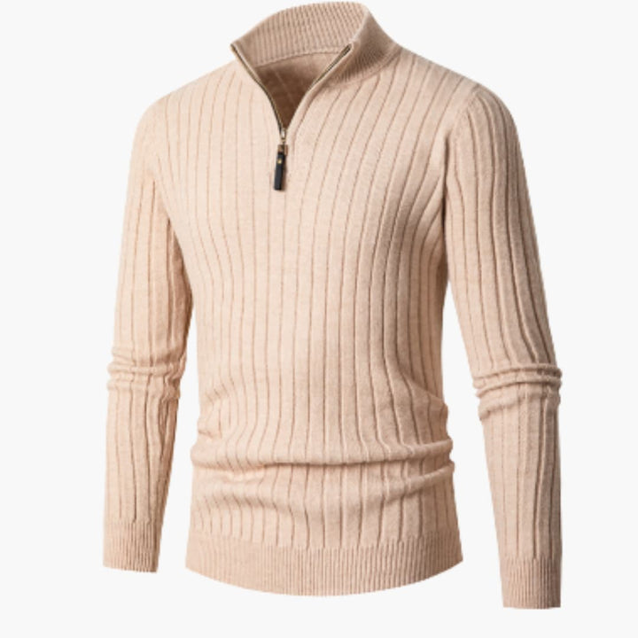 Herren pullover mit halbem Reißverschluss und Rippstruktur