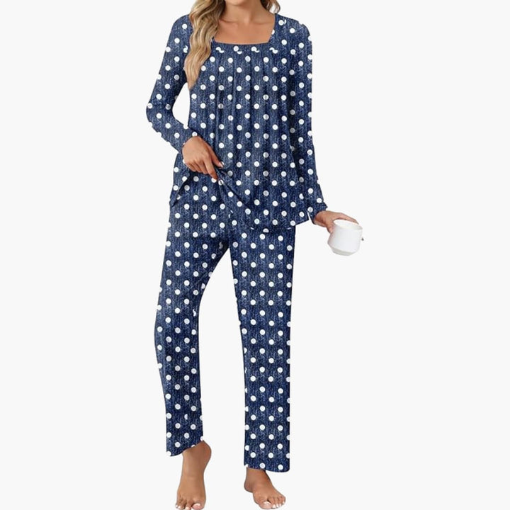 Damen Pyjama Set mit langen Ärmeln und Sternenmuster