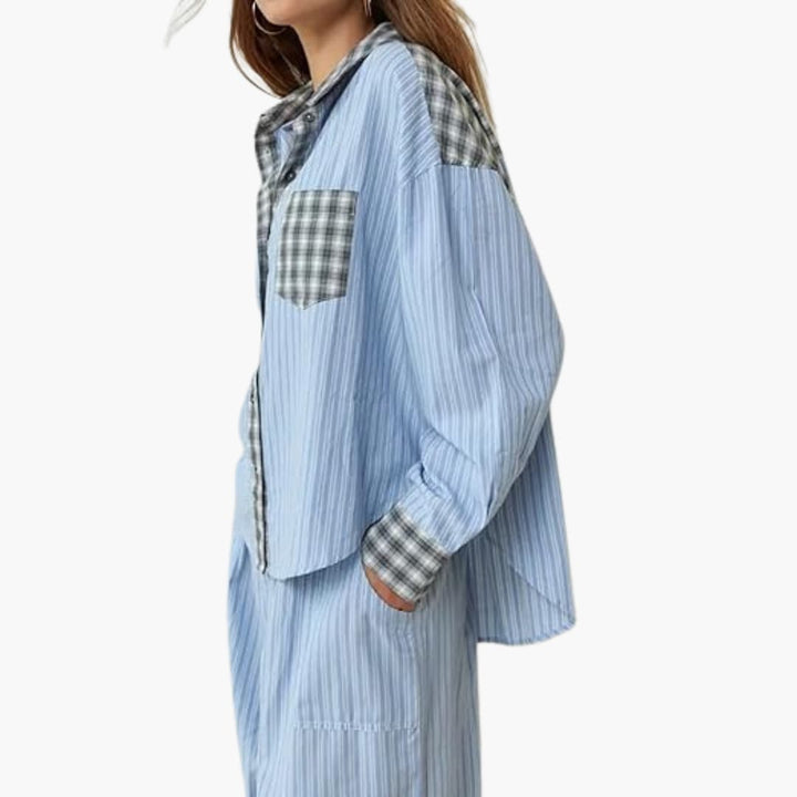 Damen Pyjama Set mit Knopfoberteil und elastischer Hose