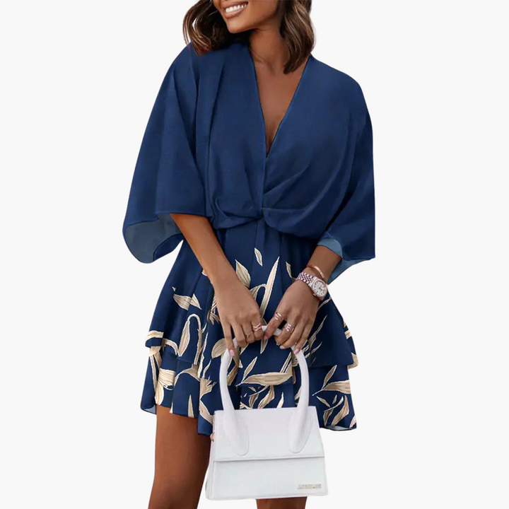 Damen Blumenkleid mit Rüschen – V-Ausschnitt Sommerkleid