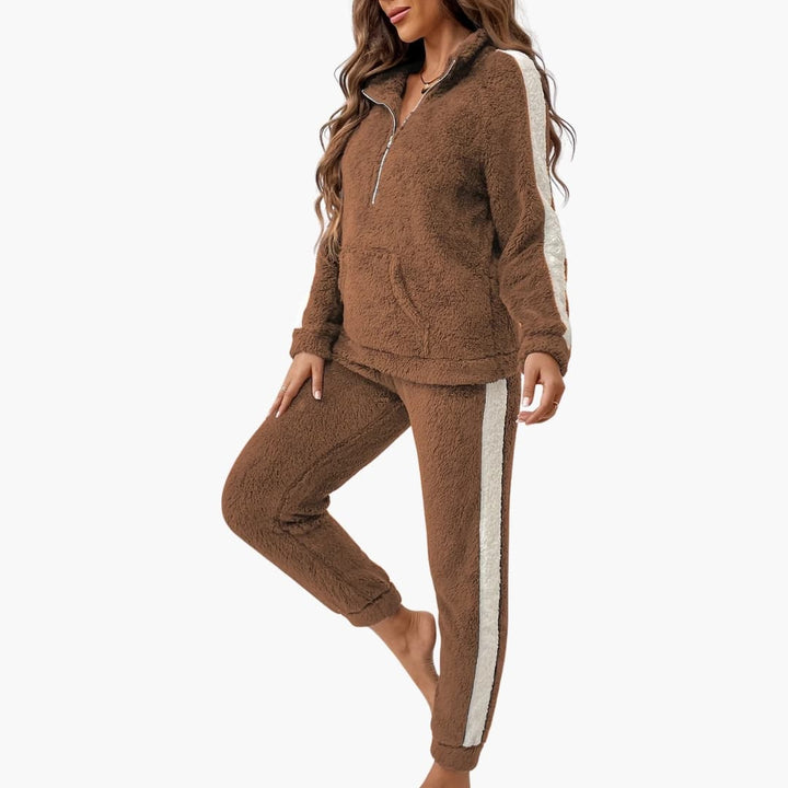 Damen Loungewear Set mit Halb-Reißverschluss und langen Ärmeln