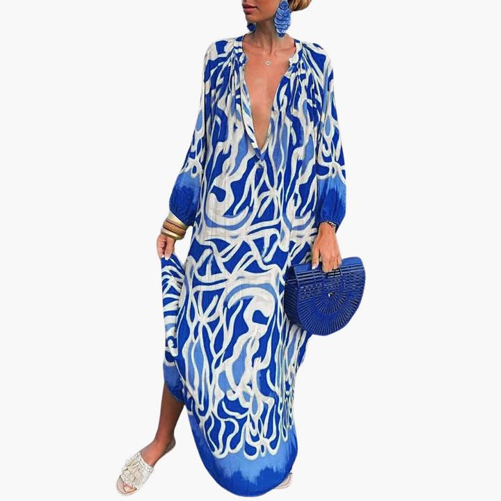 Boho Maxikleid für Frauen – Grünes Blumen Sommerkleid